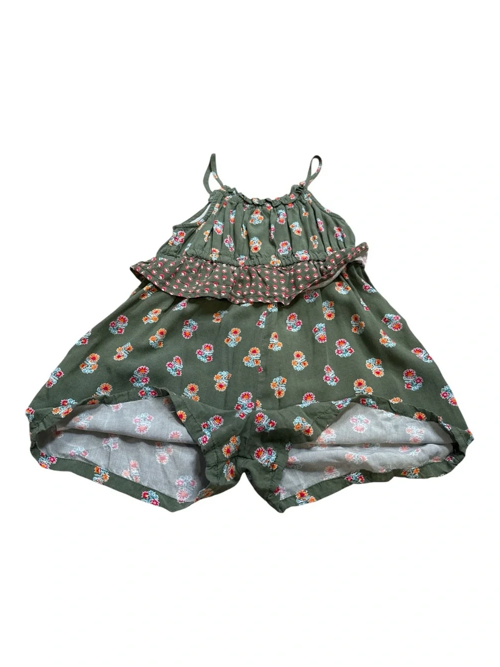 Old‎ Navy Toddler Girl Olive Green Floral Romper One Piece Summer Boho, Size 3T
